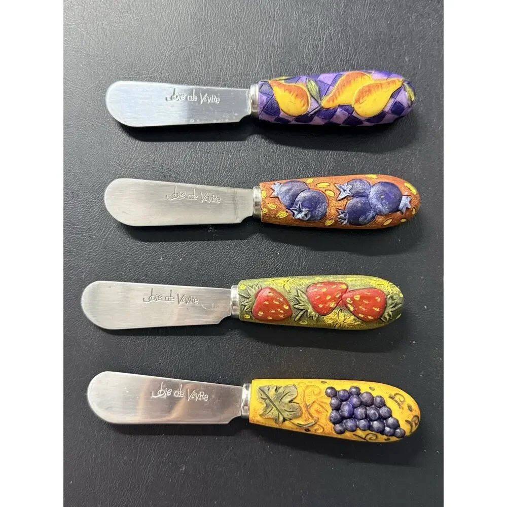 Joie de Vivre Fruit Theme Cheese Spreaders Butter Knives Set of 4
